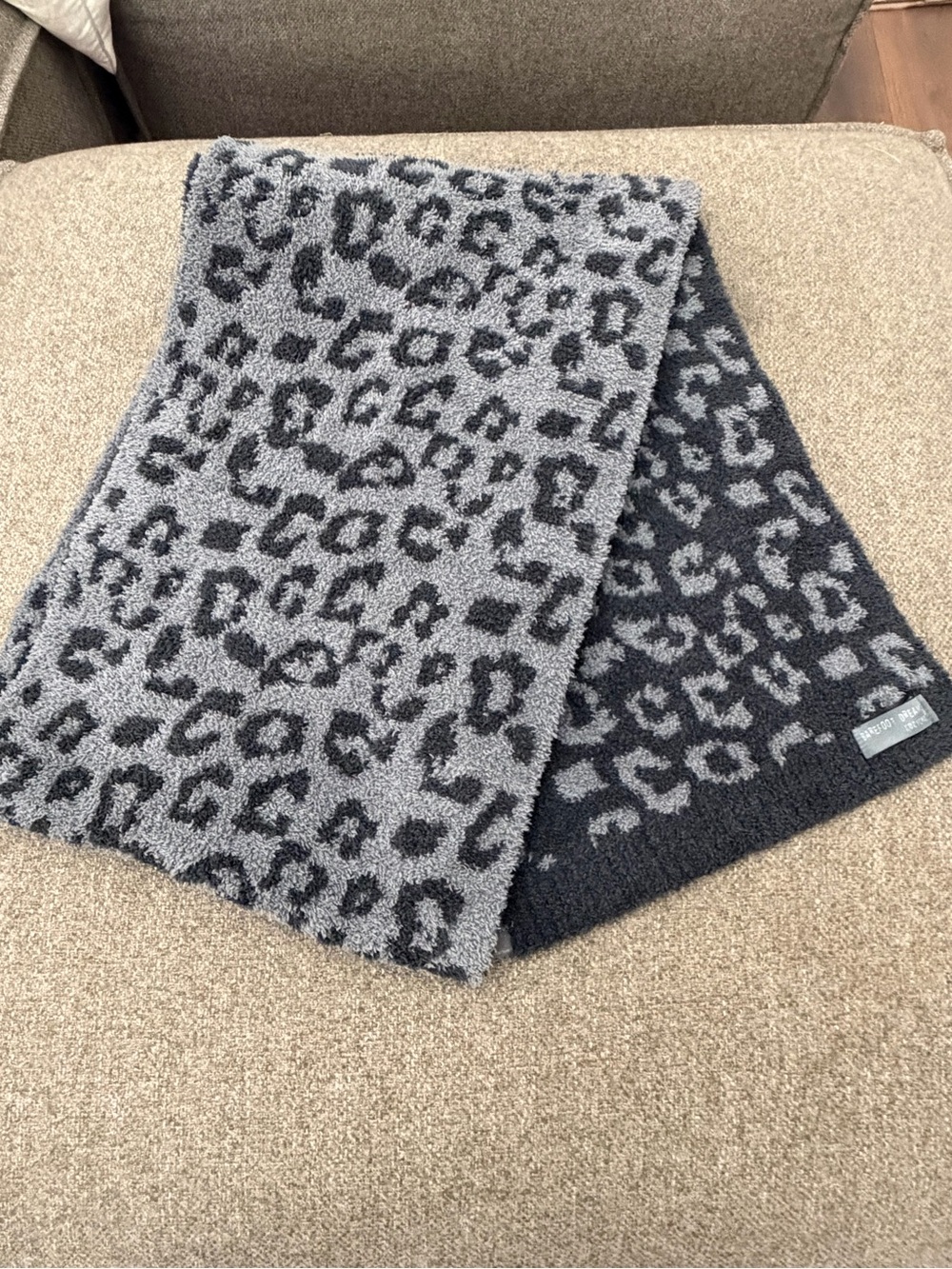 Barefoot Dreams Gray and Black Plush Leopard Scarf